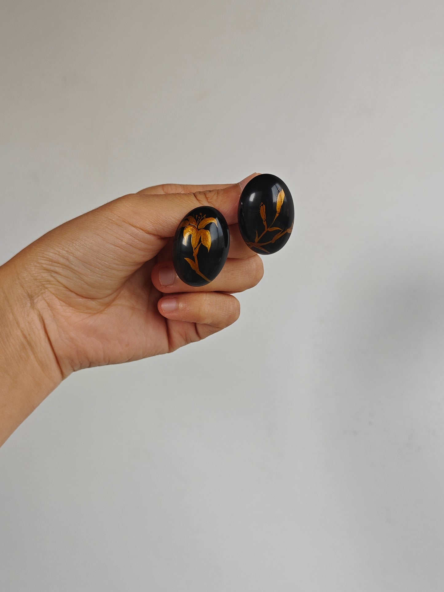 Chinese Lacquer Flower Oval Studs