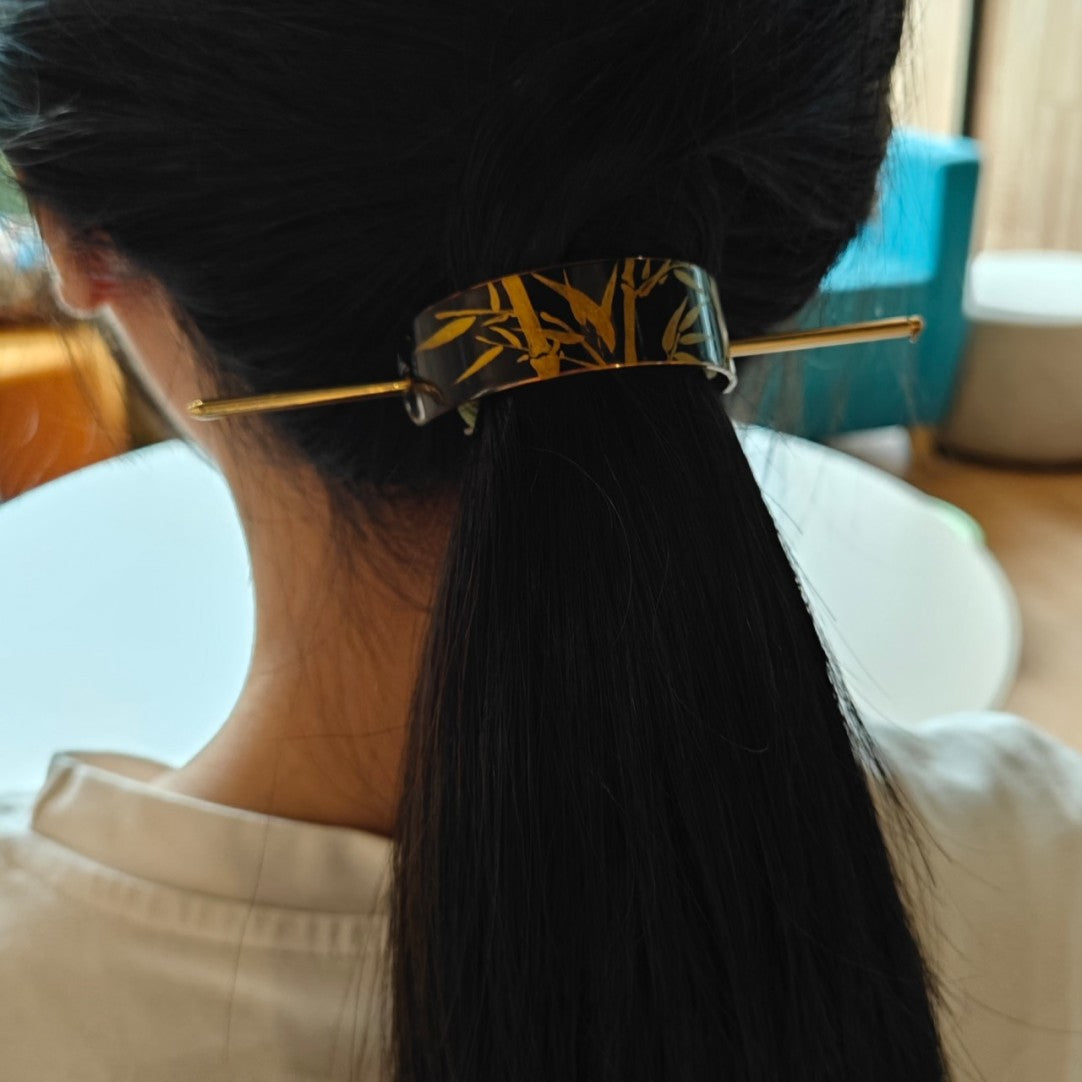 Chinese Lacquer Golden Bamboo Hairpin