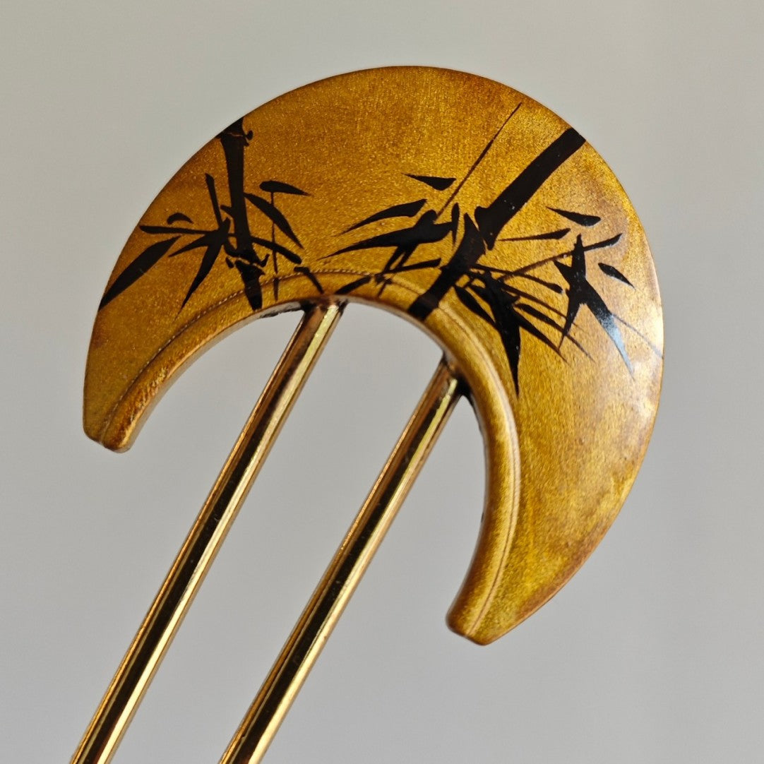 Chinese Lacquer Golden Bamboo Hairpin