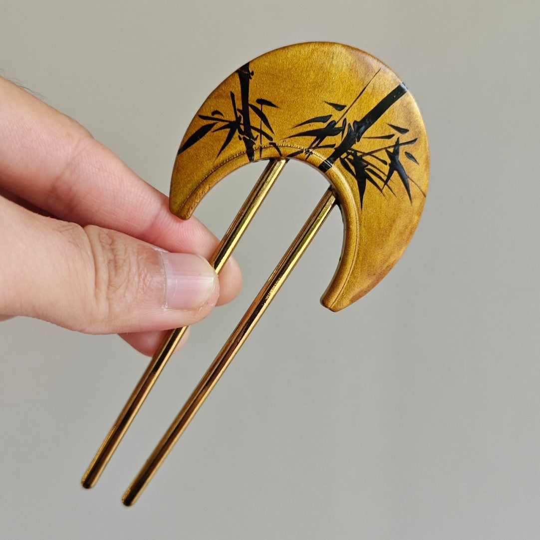 Chinese Lacquer Golden Bamboo Hairpin