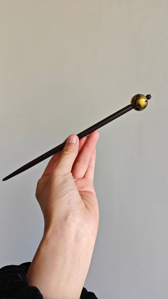 Chinese Lacquer Golden Bamboo Hairpin