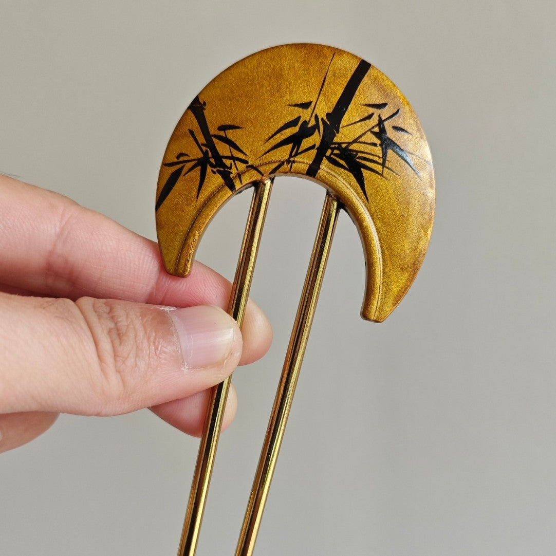 Chinese Lacquer Golden Bamboo Hairpin