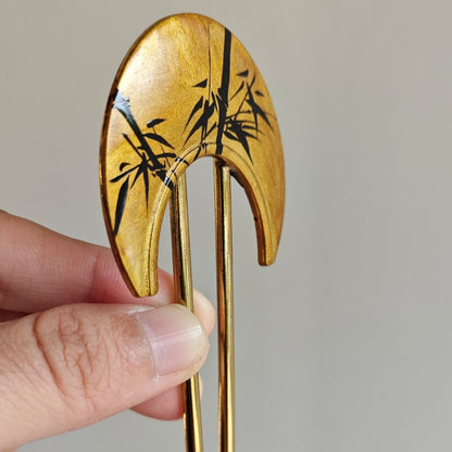 Chinese Lacquer Golden Bamboo Hairpin