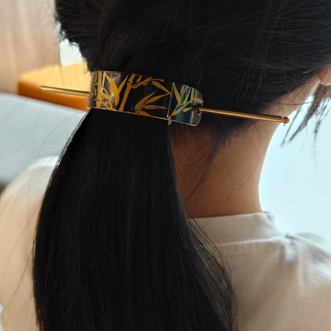 Chinese Lacquer Golden Bamboo Hairpin