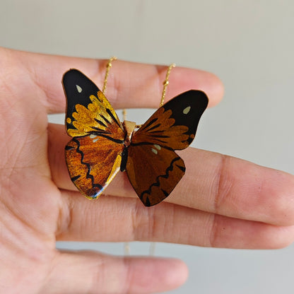 Chinese Lacquer Golden Butterfly Necklace