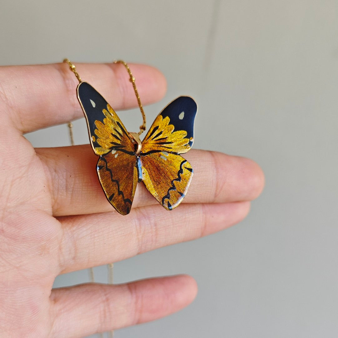 Chinese Lacquer Golden Butterfly Necklace