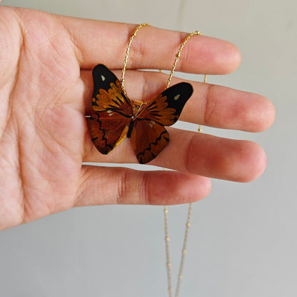 Chinese Lacquer Golden Butterfly Necklace