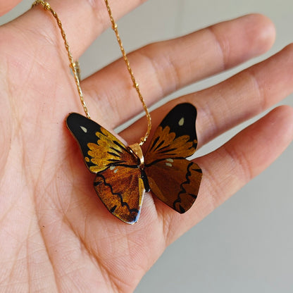 Chinese Lacquer Golden Butterfly Necklace