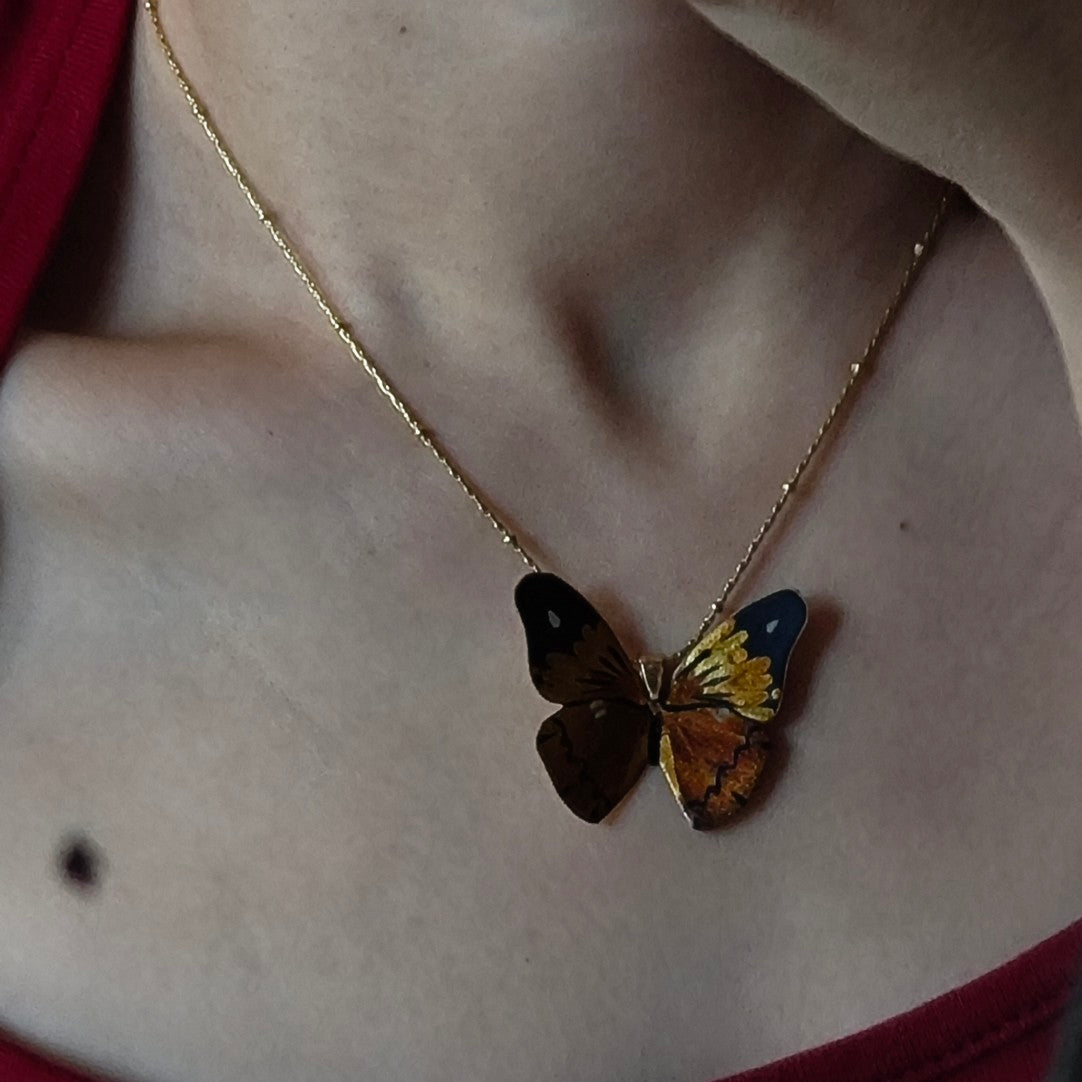 Chinese Lacquer Golden Butterfly Necklace