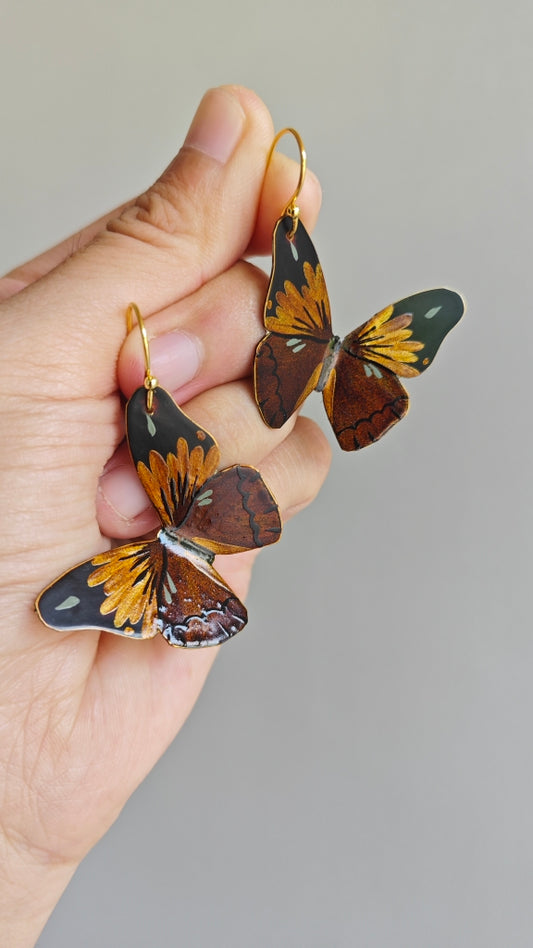 Chinese Lacquer Golden Butterfly Earrings