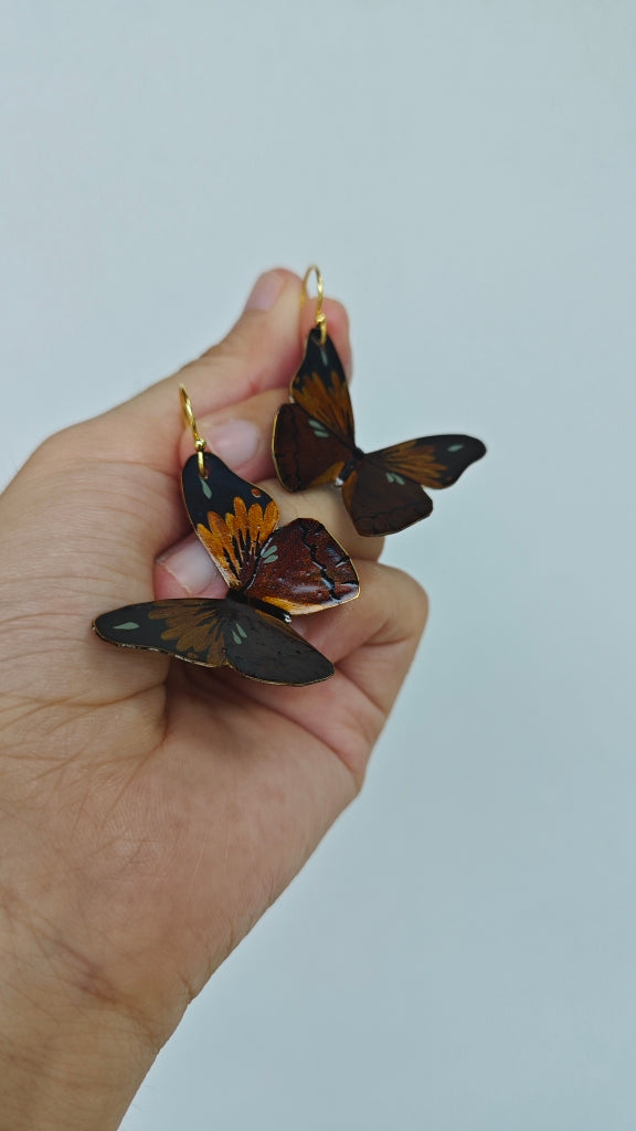 Chinese Lacquer Golden Butterfly Earrings