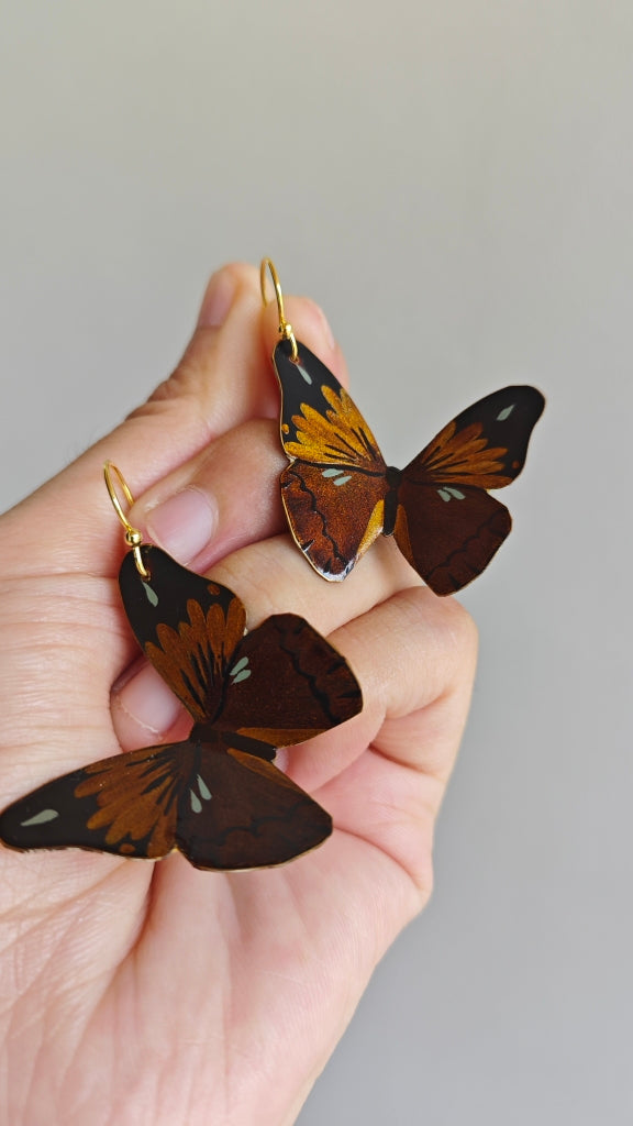 Chinese Lacquer Golden Butterfly Earrings