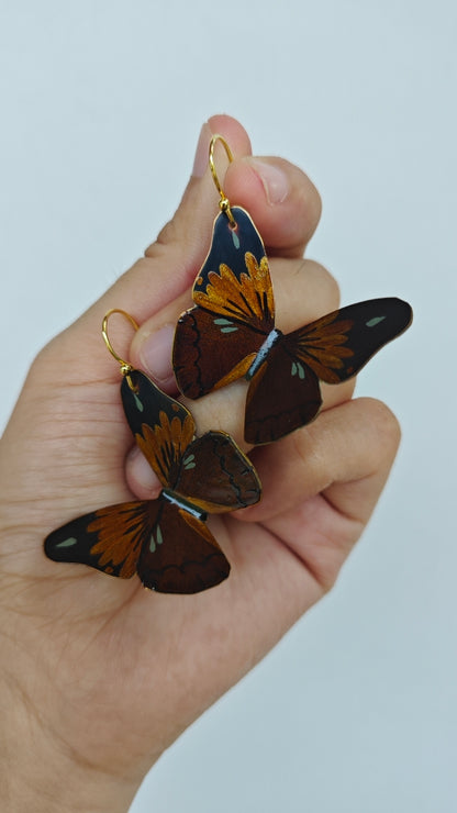 Chinese Lacquer Golden Butterfly Earrings