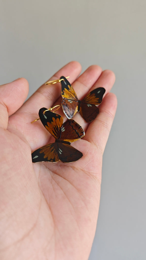 Chinese Lacquer Golden Butterfly Earrings