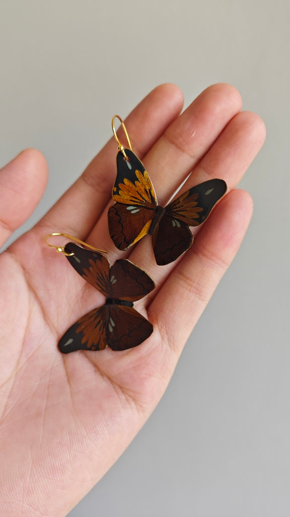 Chinese Lacquer Golden Butterfly Earrings