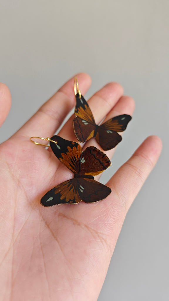 Chinese Lacquer Golden Butterfly Earrings