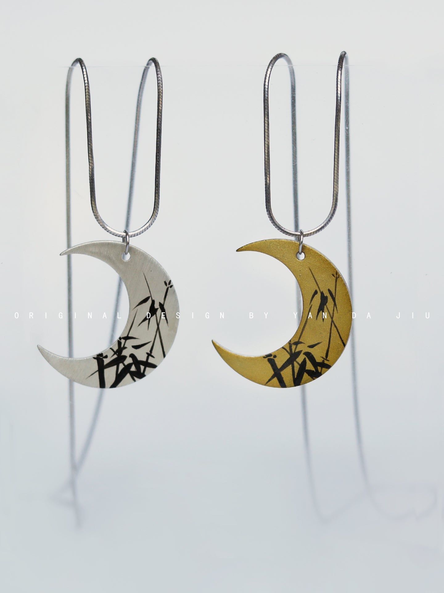 Chinese Lacquer Moon Bamboo Earrings Necklace