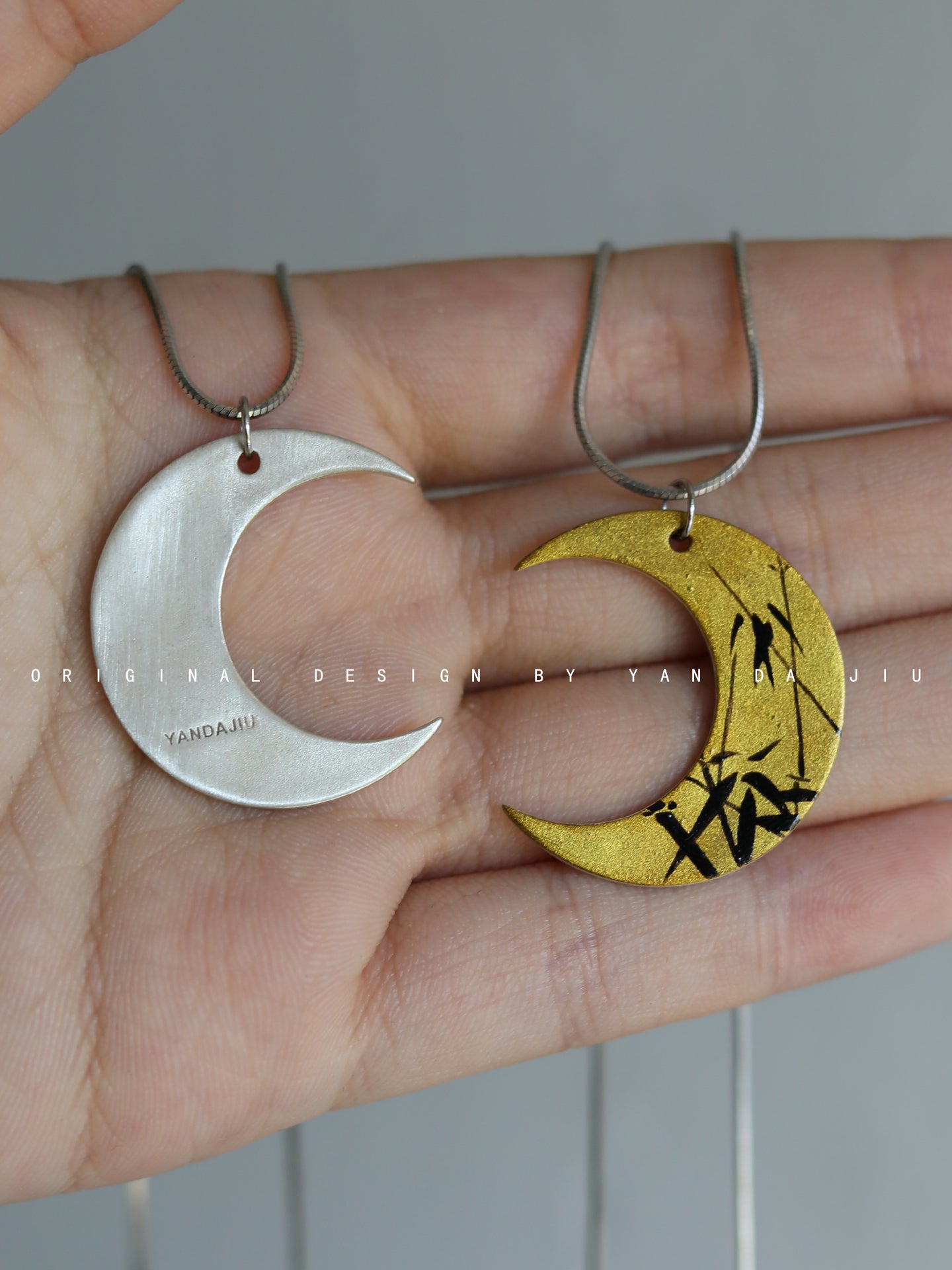 Chinese Lacquer Moon Bamboo Earrings Necklace