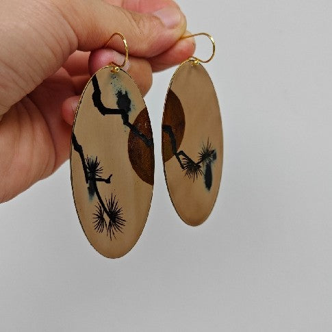 Chinese Lacquer Pine Moon Earrings