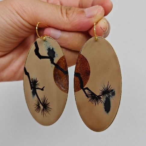 Chinese Lacquer Pine Moon Earrings