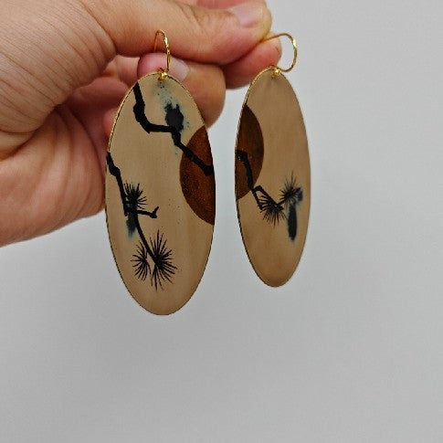 Chinese Lacquer Pine Moon Earrings