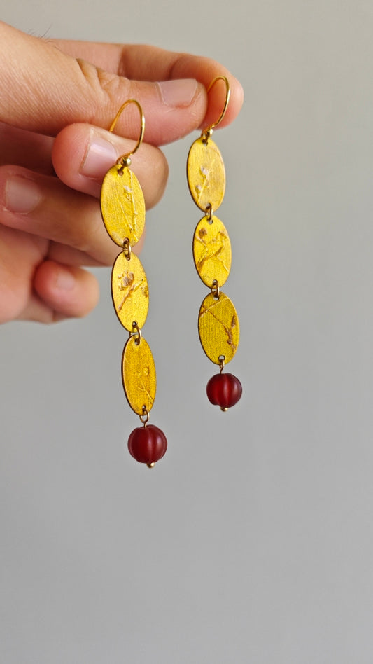 Chinese Lacquer Plum Blossom Long Earrings