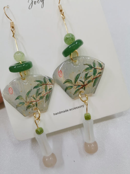 Chinoiserie Bamboo Shrink Plastic Beaded Earrings