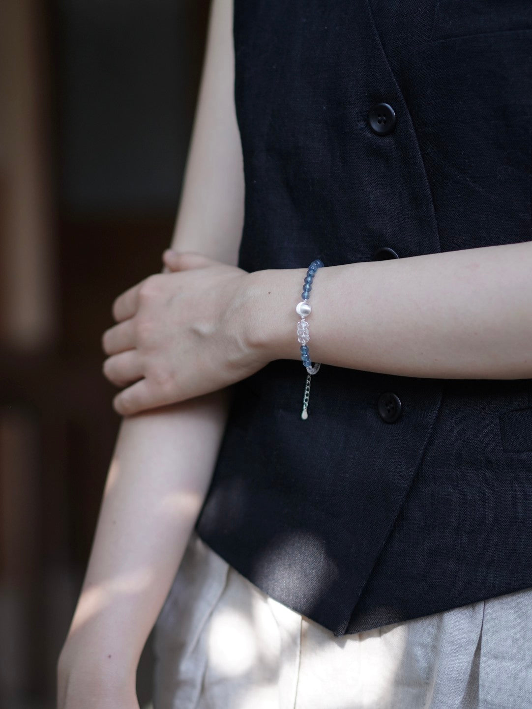 「Chinoiserie」Aquamarine Crystal Beaded Bracelet