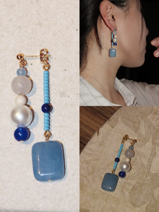 「Chinoiserie」 Blue River Natural Stones Beaded Earrings