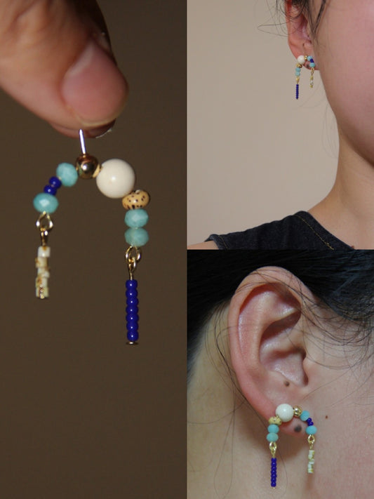 「Chinoiserie」Bodhi Seeds Blue Beaded Drop Earrings