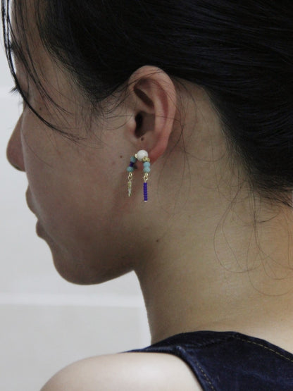 「Chinoiserie」Bodhi Seeds Blue Beaded Drop Earrings