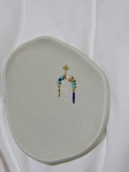 「Chinoiserie」Bodhi Seeds Blue Beaded Drop Earrings