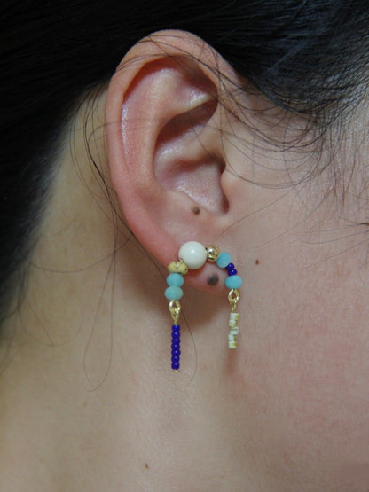 「Chinoiserie」Bodhi Seeds Blue Beaded Drop Earrings