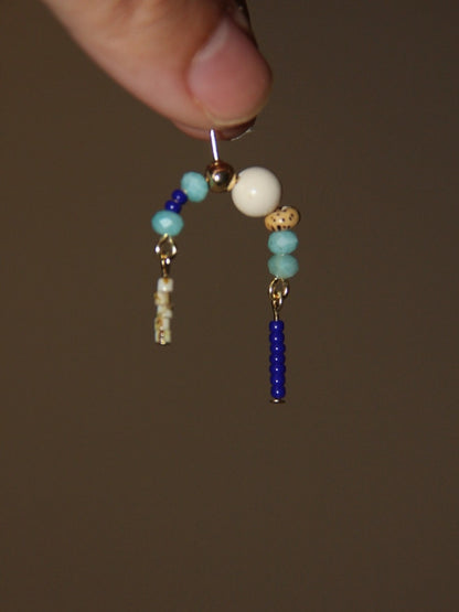 「Chinoiserie」Bodhi Seeds Blue Beaded Drop Earrings