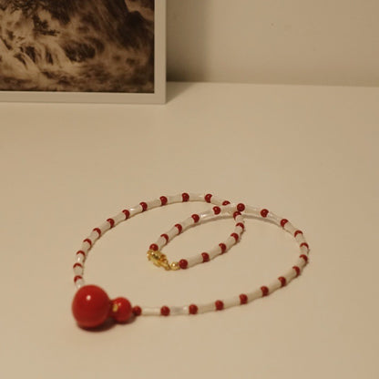 「Chinoiserie」Ceramic Hulu Bamboo Beaded Necklace