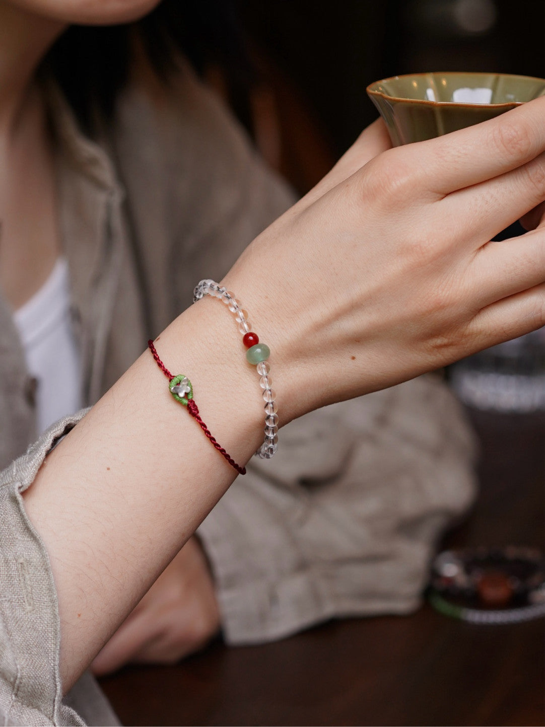 「Chinoiserie」Crystal Jade Beaded Bracelet