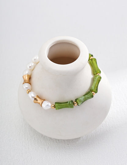 「Chinoiserie」 Freshwater Pearl Bamboo Beaded Bracelet