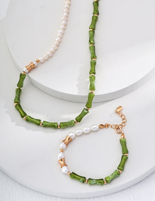 「Chinoiserie」 Freshwater Pearl Bamboo Beaded Bracelet