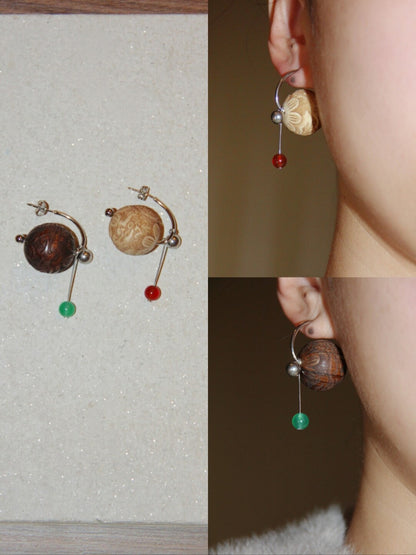 「Chinoiserie」 Geometric Sandalwood Sphere Earrings