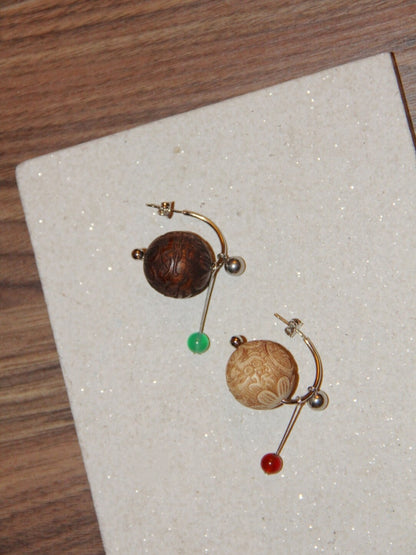 「Chinoiserie」 Geometric Sandalwood Sphere Earrings