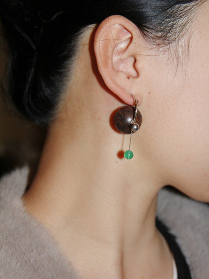 「Chinoiserie」 Geometric Sandalwood Sphere Earrings