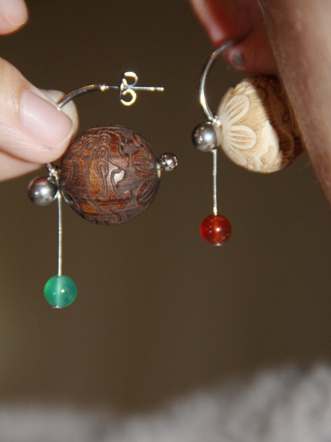 「Chinoiserie」 Geometric Sandalwood Sphere Earrings