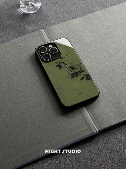 「Chinoiserie」Green Flower Branch Traditional Chinese Painting Phone Case