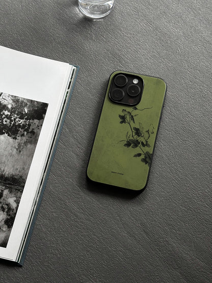 「Chinoiserie」Green Flower Branch Traditional Chinese Painting Phone Case