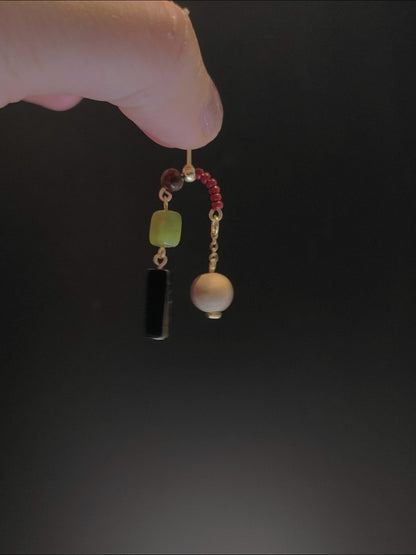 「Chinoiserie」Green Grape Natural Jade Sandalwood Beaded Earrings