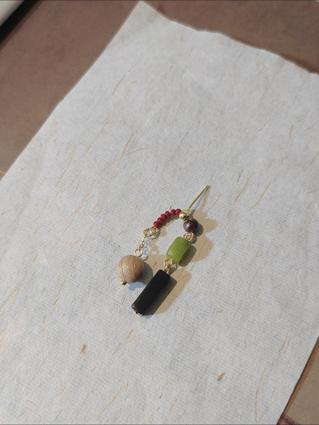 「Chinoiserie」Green Grape Natural Jade Sandalwood Beaded Earrings