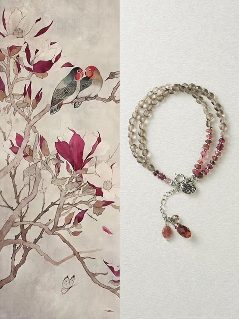 [Chinoiserie] Ice Cream Tourmaline Silver Beaded Bracelet