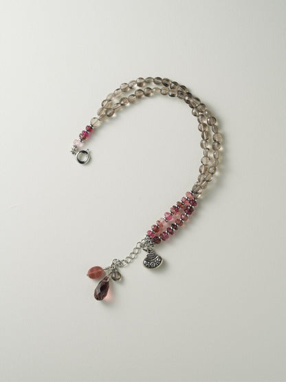 [Chinoiserie] Ice Cream Tourmaline Silver Beaded Bracelet