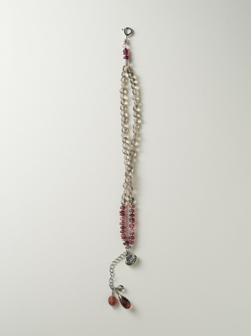 [Chinoiserie] Ice Cream Tourmaline Silver Beaded Bracelet