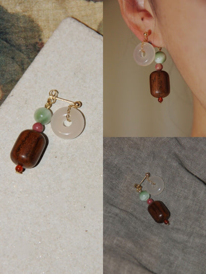 「Chinoiserie」Lucky Jade Wooden Beaded Earrings